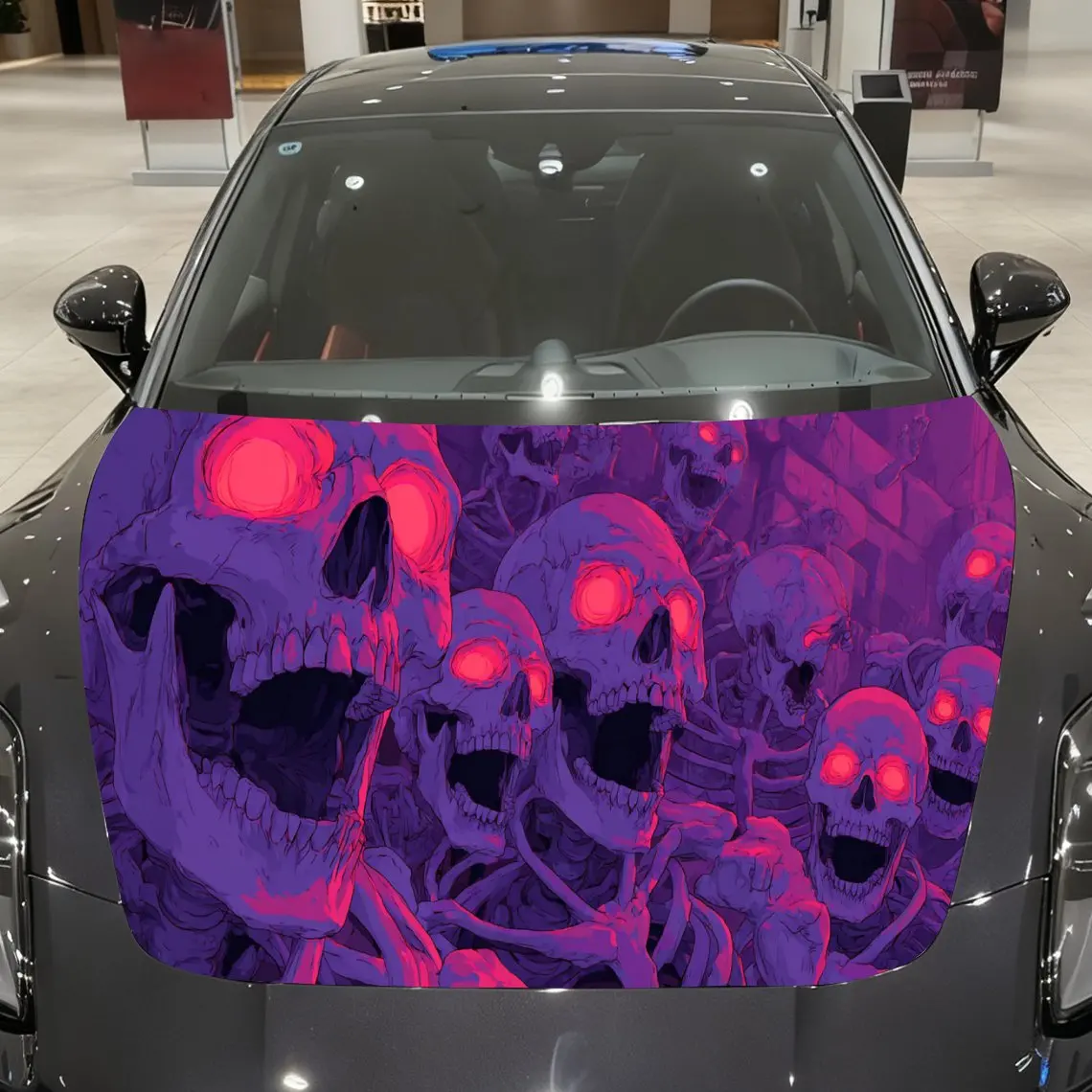 Eerie Purple and Red Skeleton Car Cover Sticker, Auto Hood Decal, Car Exterior Scratch Resistant Decal, Trendy Gift for Car Love view 4