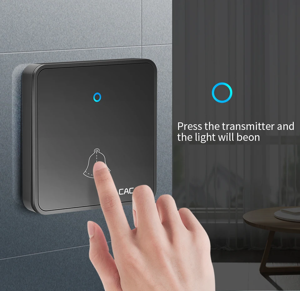 CACAZI Smart Wireless Doorbell Waterproof 300M Remote 60 Chimes CR2032 Battery Home Cordless Flash Door Ring Bell US EU UK Plug - Detail 1