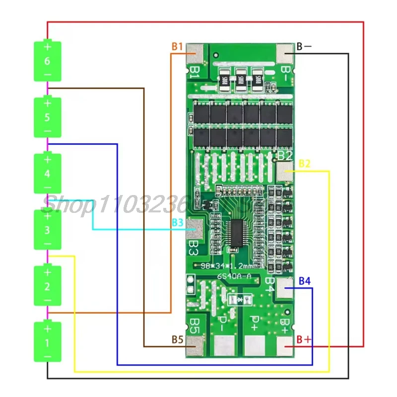 24V 6S 40A 18650 Li-Ion Lithium Battery Poretect Board Solar Lighting BMS PCB with Balance for Ebike Scooter