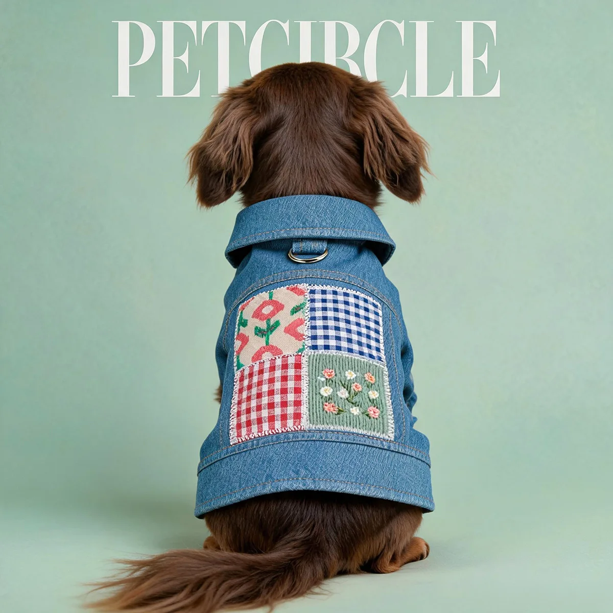 Pet Autumn and Winter Countryside Floral Patchwork Denim Jacket Teddy Cat Top Puppy Clothes for Small Dogs