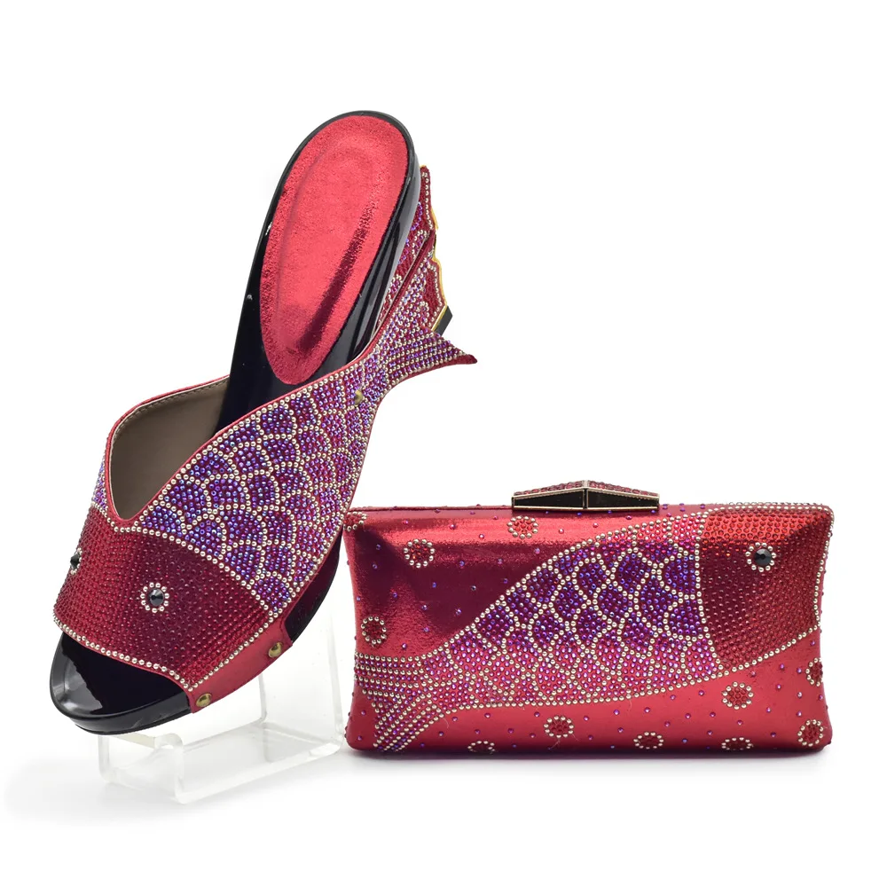 

Pattern Versatile Round Head Spot Casual High Heel Fashion Outer Wear Sandals with Handbag Set