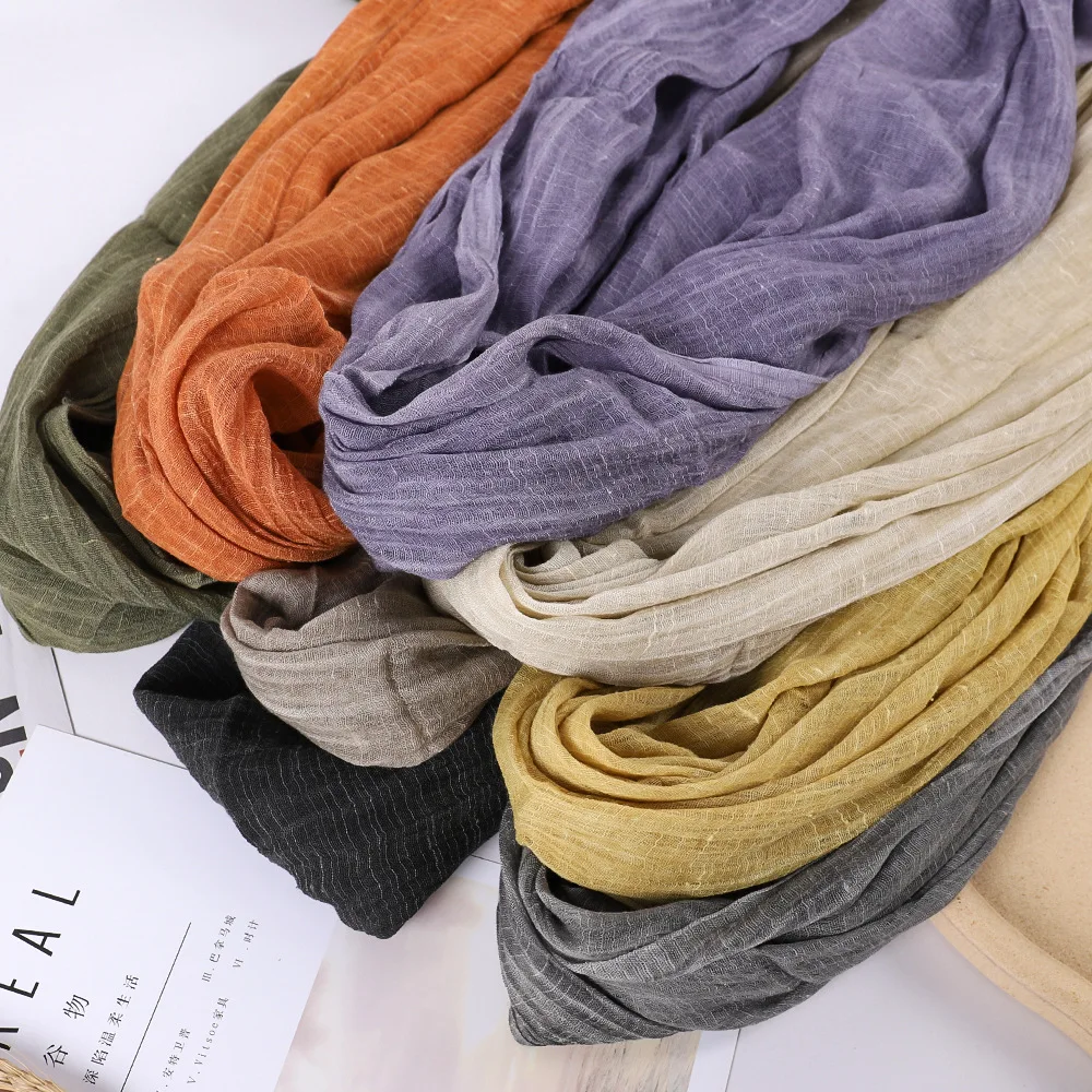 Spring Summer New Solid Color Woolen Cotton and Hemp Scarf Tassel Art Shawl Summer Print Versatile Cotton and Hemp Fashion Trend