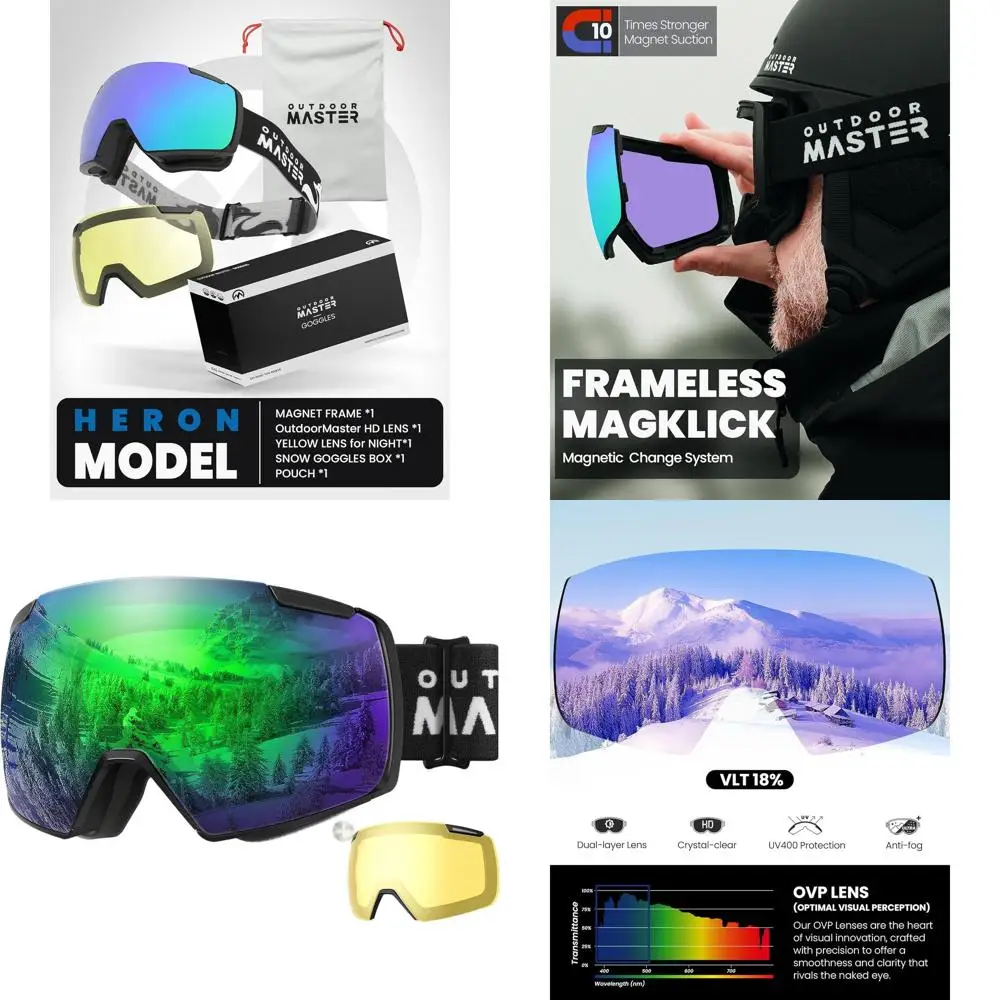 

Бескаркасные лыжные очки с двумя магнитными линзами HD Toric, совместимые с очками