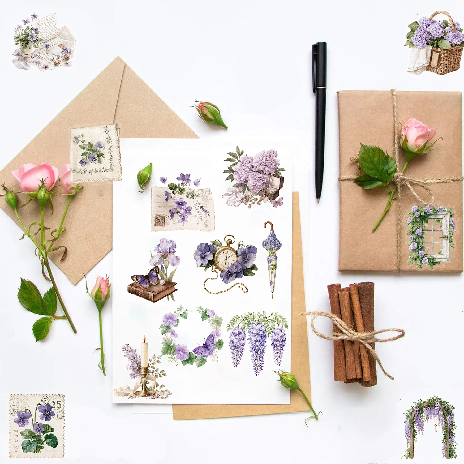 50PCS Flower Letter PET Phone Sticker Flowers Laptop Colored Decoration Luggage Waterproof Notebook Graffiti Decoration