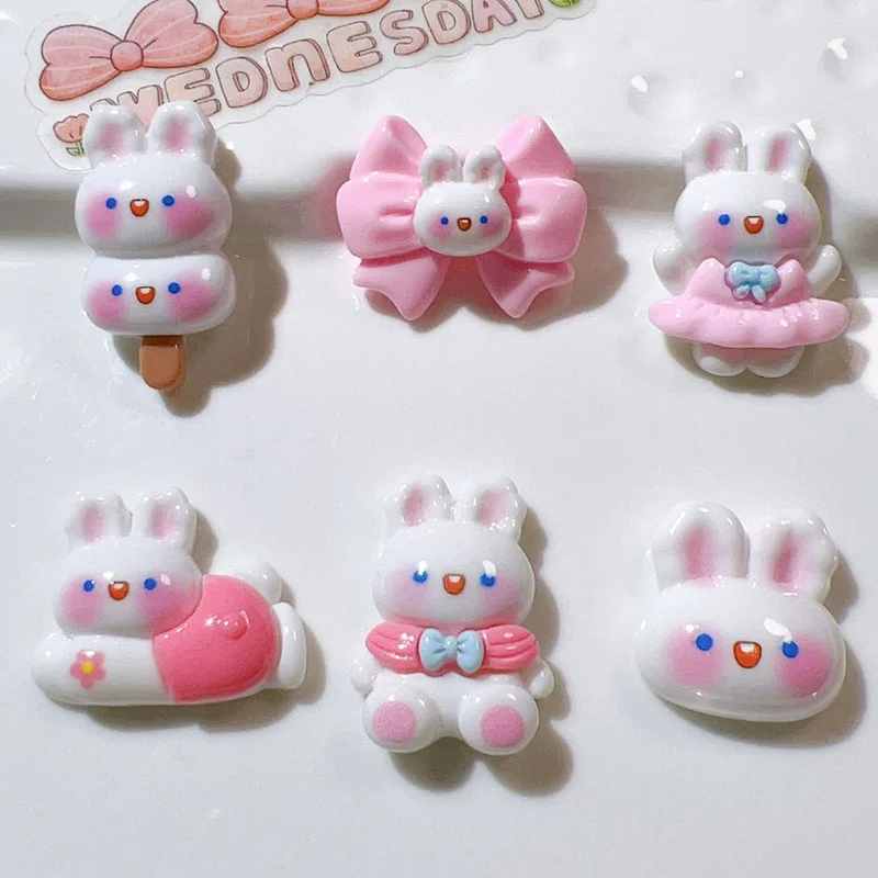 10PCS Resin Colorful Bow Bunny, Popsicle Scrapbook Flatback 3D Animals Cabochon Figurines DIY Home Decor Crafts Accessories