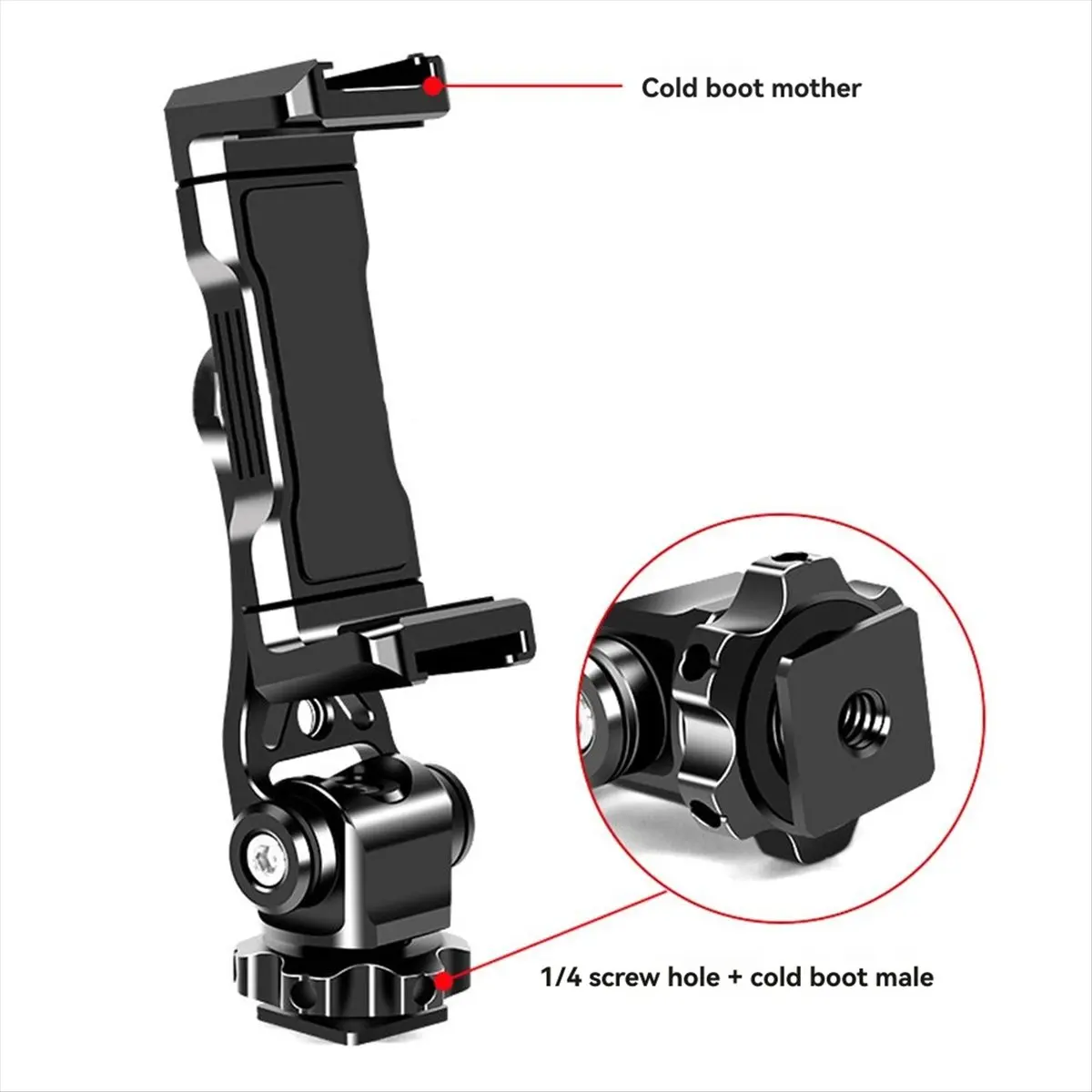 Punctual- 360° Rotatable Phone Holder with Cold Shoe Mount Vertical Shooting Clamp for IPhone Android DSLR 1/4 Inch Threads
