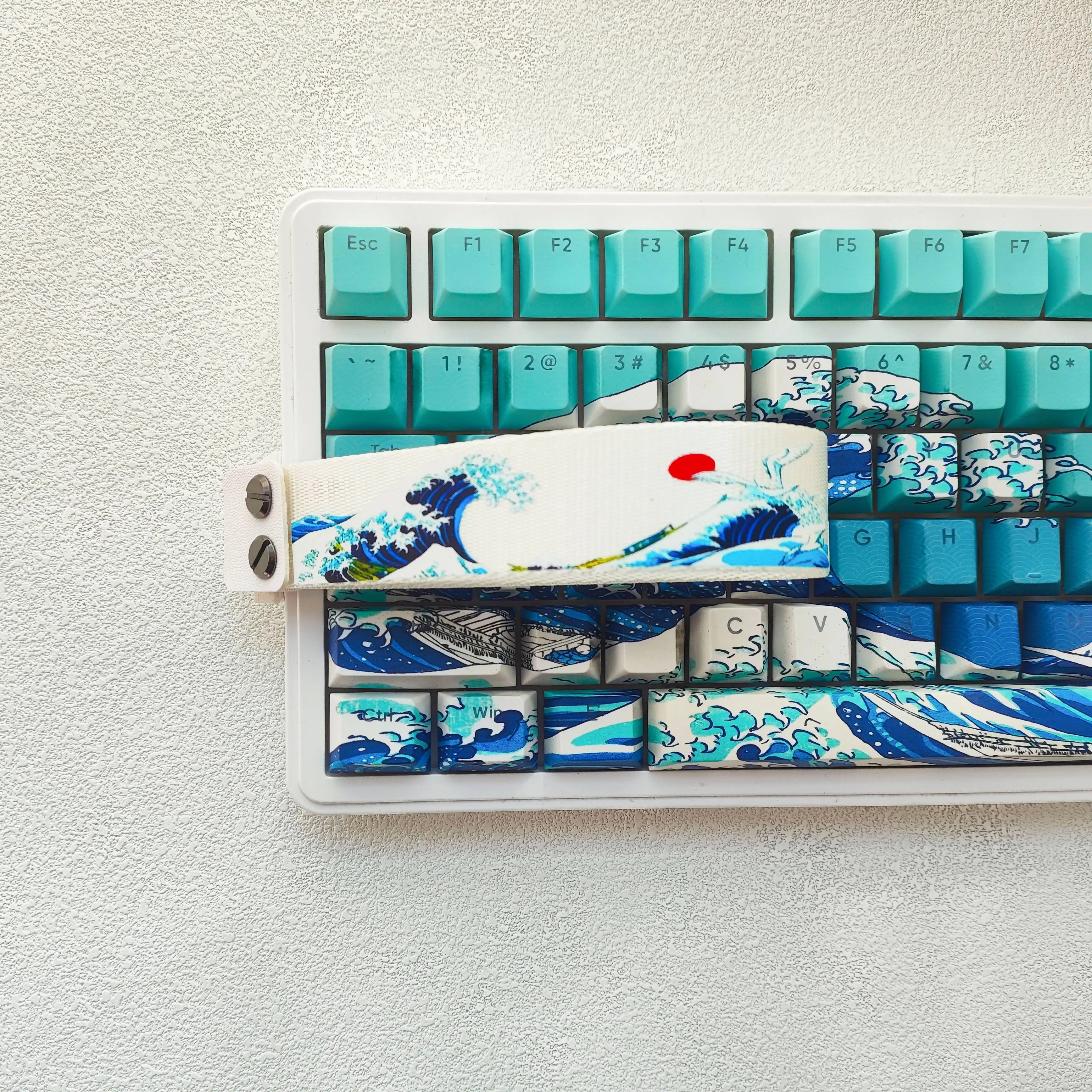 Kanagawa White Keyboard Accessories Ribbon Strap Compatible with Wooting 60HE & ATK68 Custom Nylon Strap for Mechanical Keyboard