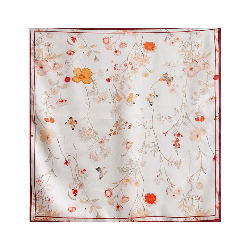 

100% Mulberry Silk French Paisley 53cm Square Scarf Women Spring Summer Elegant Neck Tie Bandana Neckerchief Fashion Accessory