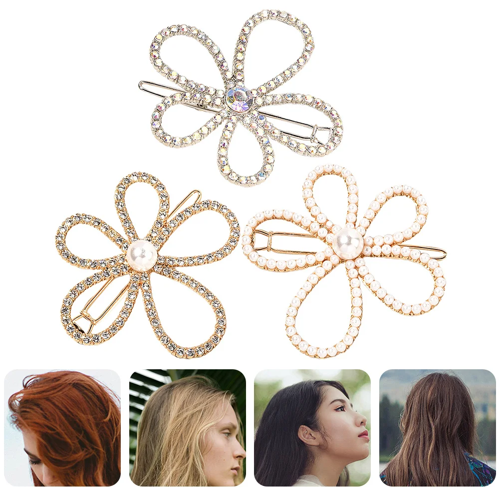 

Flower Hair Clip Jewels for Women Pearl Edge Pin Rhinestone Bobby Pins Side Hairpin Miss Decor