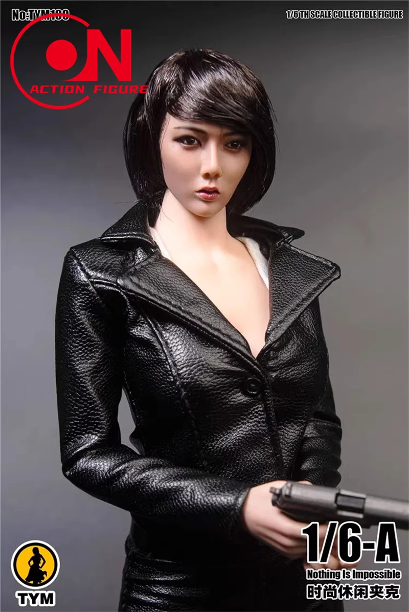 TYM100 1/6 Scale Female Soldier Black/Red Short Leather Jacket Coat Top Clothes Model for 12 '' TBL Big Bust Action Figure Body