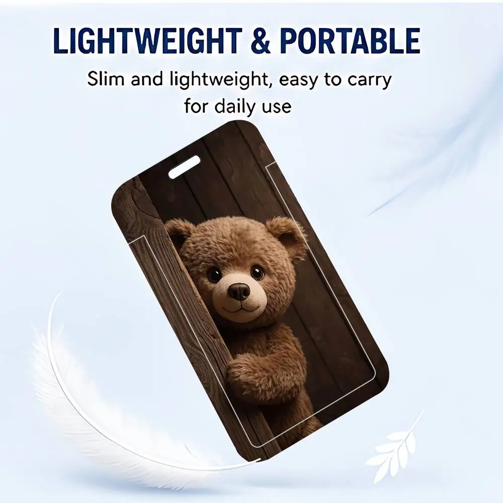 2D Bear P-Peek-a-Boo ID Card Holder PVC Badge Holder With Lanyard Slot Student Bus Card Cover Office Work Card Case