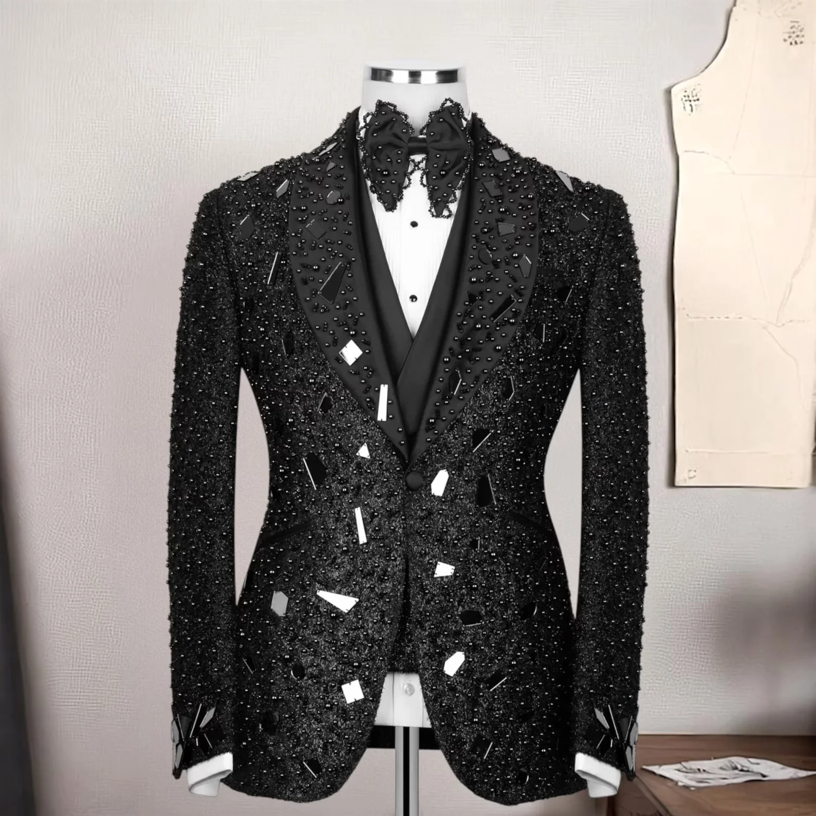 Glitter Sequins Crystal Men Wedding Tuxedos 3 Piece Groom Wear Sparkly Beaded Slim Fit Blazer Male Ropa Hombre Customized