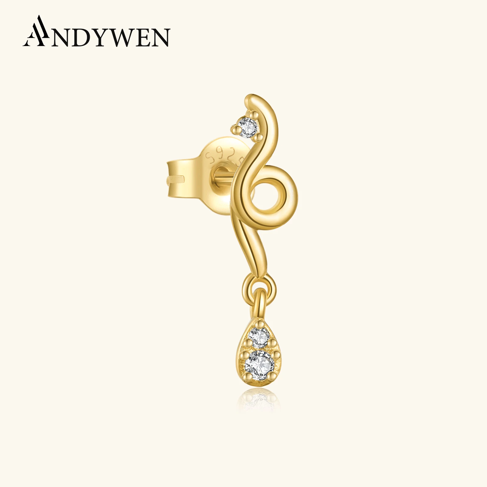 

ANDYWEN 925 Sterling Silver Irregular Clear Zircon Single Stud Earring 2024 Women New Trendy Fine Gift Funky Jewelry