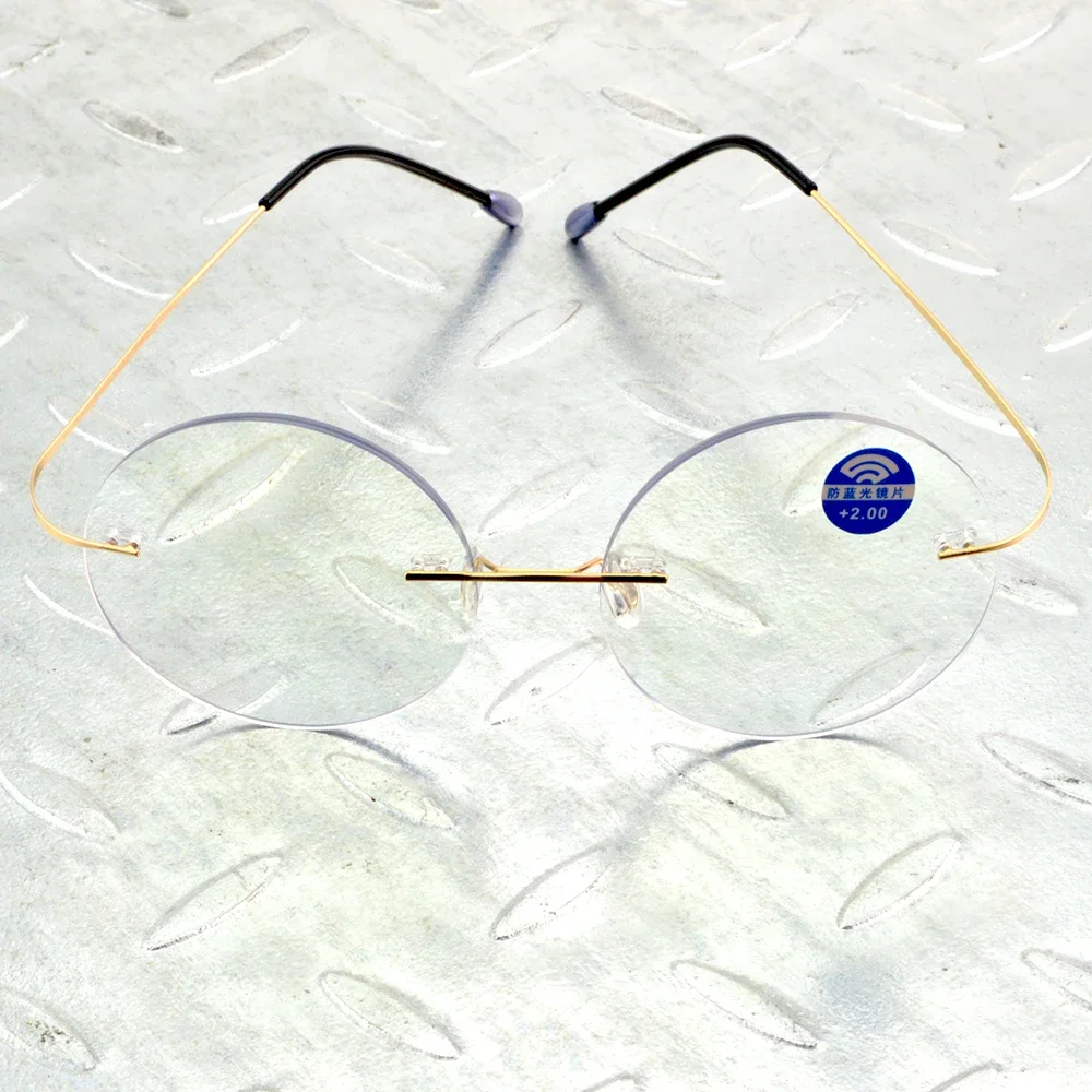 Men Women Ultra Light Gold  Round Rimless Antireflective Frameless Multilayer Coating Limited Reading Glasses +1 to +4