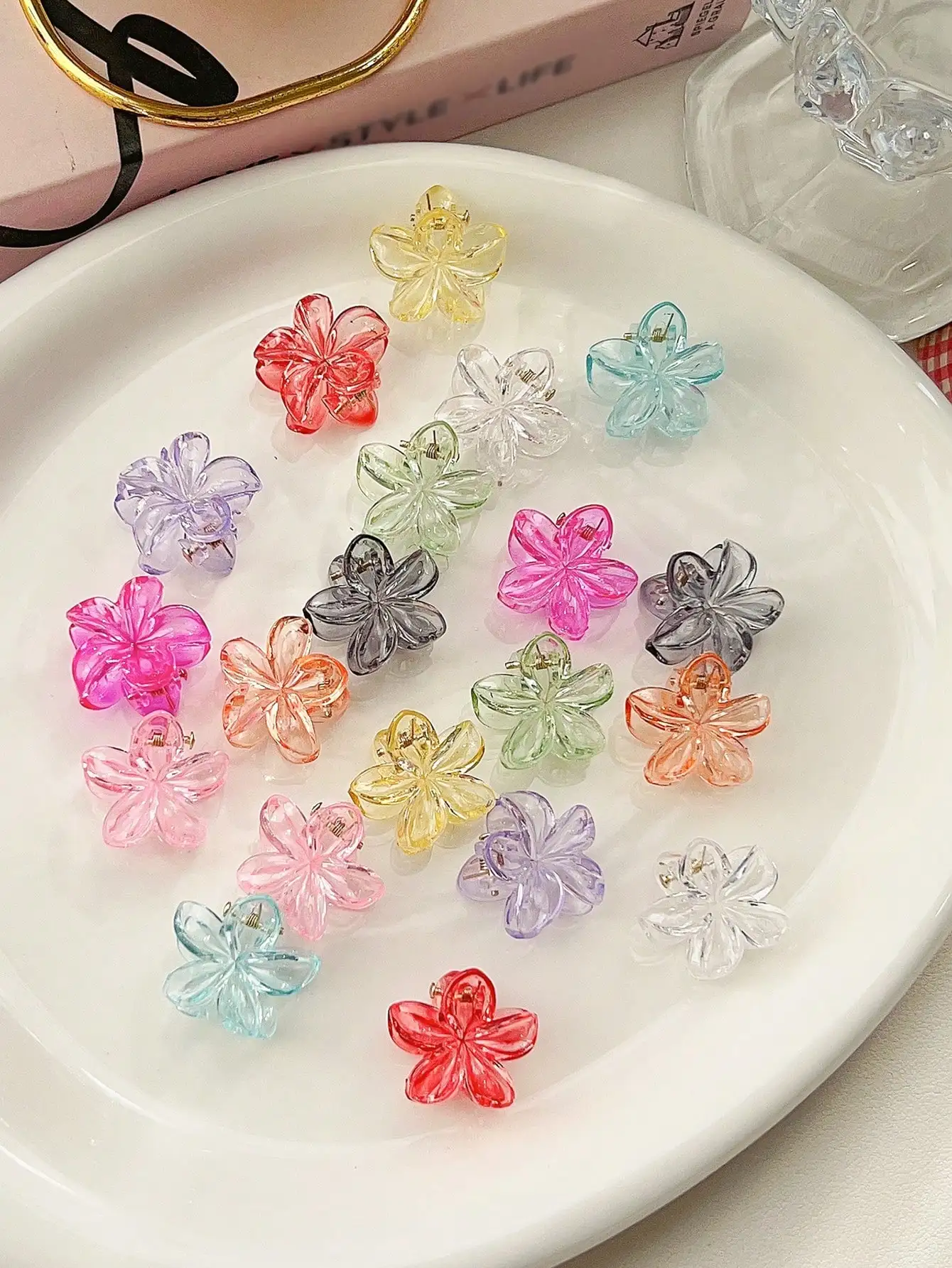 20 Stück neutrale kleine Haarklammern, niedlicher rutschfester Haarschmuck für Frauen und Mädchen, verschiedene Farben, Blumen-Haarspange für dünnes Haar – Detail 16