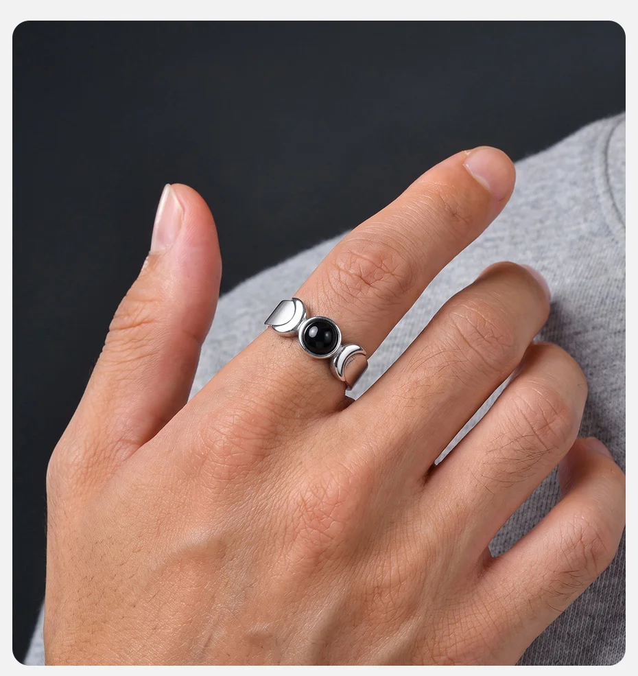 Vnox Dreifachmond-Göttinnenring für Männer, Edelstahl, Schwarzer Onyx, Wicca-Pagener-Amulett-Ring, Retro-Schmuckgeschenk, Größe 7-12 – Detail 3