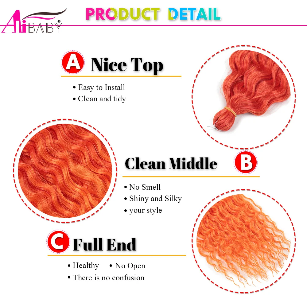 22-Zoll-synthetisches weiches Ariel-Curl-Häkelhaar Ombre Ocean Wave Häkelhaar vorgedehnte tiefe Wellen-Flechthaarverlängerungen – Detail 6
