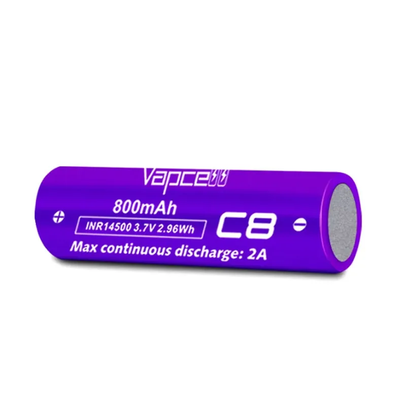 Original Vapcell C8 INR 14500 Battery 800mAh Battery 2A 3.7V Rechargeable Li ion Batteries For Flashlight Battery Pack Toys UAV