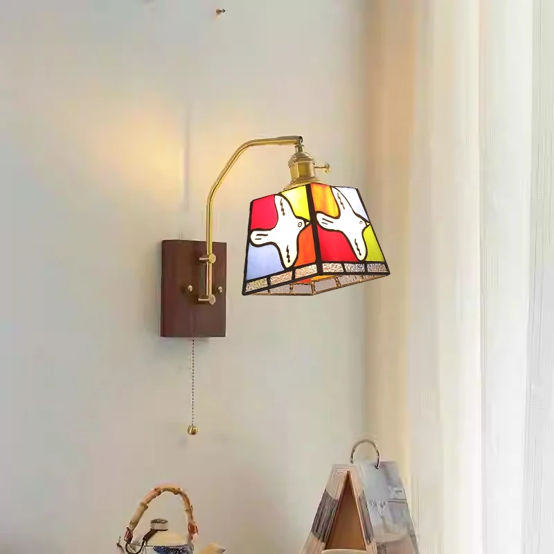 Mediterranean Stained Glass Pendant Lights Vintage Tiffany Wall Hanging Lamp Kitchen Bar Living Room Decor Suspension Luminaire