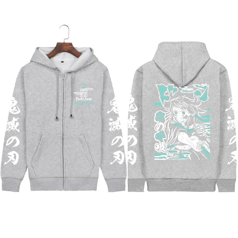 Tokitou Muichirou Caliente Anime Demon Slayer Estampado Con Dibujo Hombres Mujeres Sudaderas Con Cremallera Casual Suelta Manga