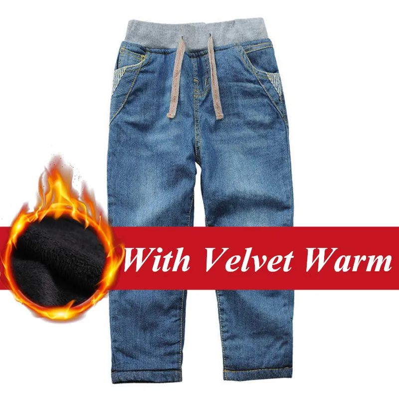 Children Winter Jeans Pants With Velvet Kids Thick Warm Denim Trousers Lined Fleece For Teen Boys 3-14 Years Clothes CC156