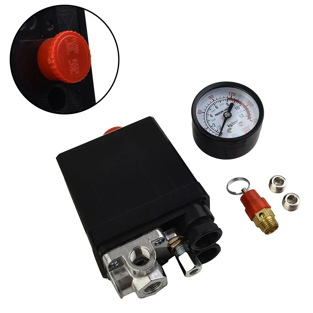 175psi 4 Port Air Compressor Pressure Switch Manifold Regulator + Safety Valve Air Compressor Switch Blanking Plugs Parts