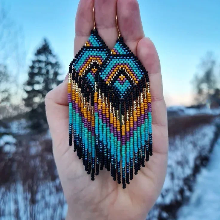 Rice bead earrings Tassel Rainbow Design Originality Astral Hand knitting Bohemia Alloy Fashion Simple Beaded earrings