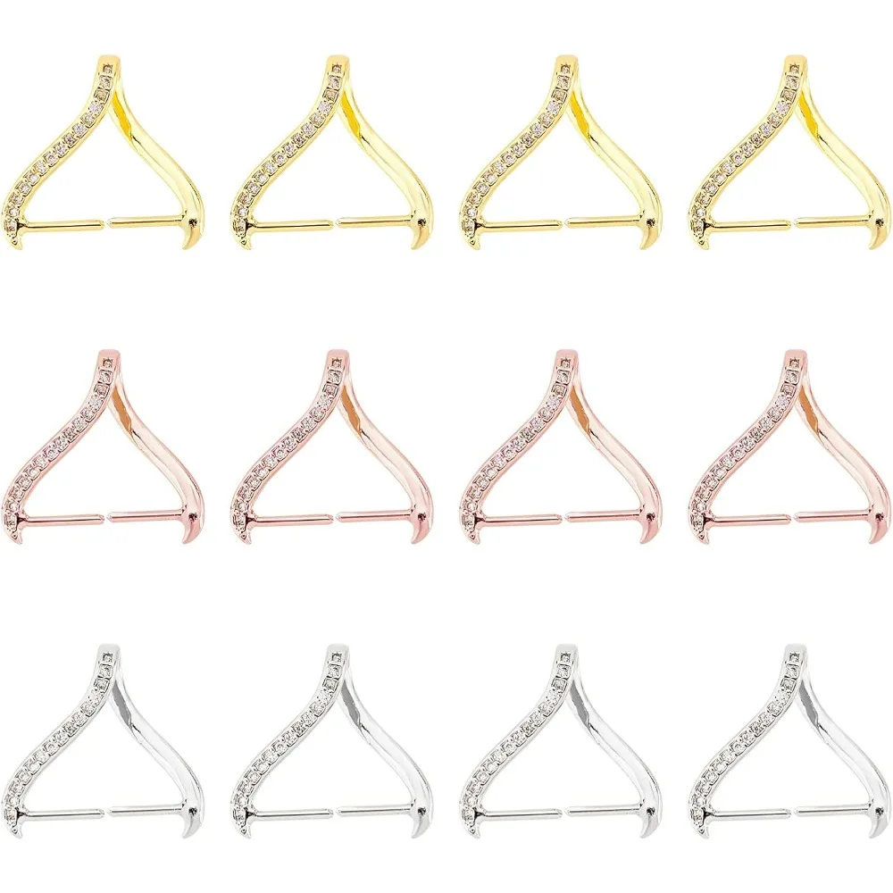 

12Pcs 3 Colors Pinch Bails Micro Pave Cubic Zirconia Ice Pick Brass Snap on Bails Rhinestone Ice Pick Jewelry Clasps for Jewelry