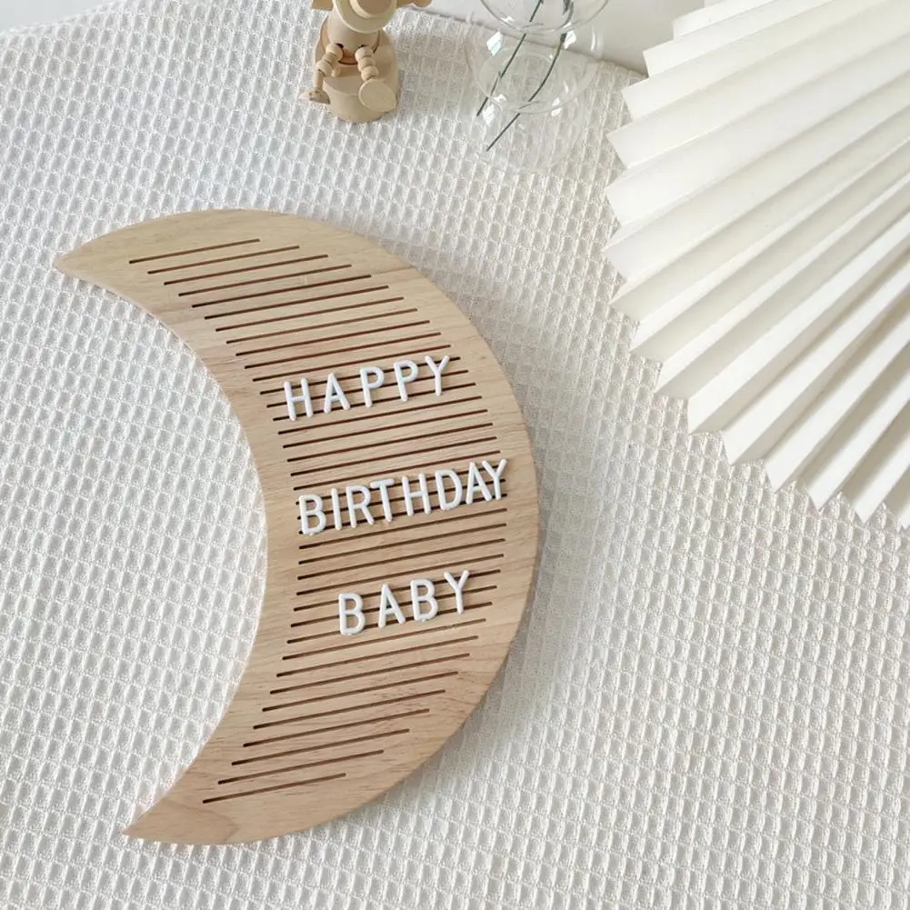 DIY Crafts Burr-free Newborn Moon Shape Letter Board Ornament for Children Room