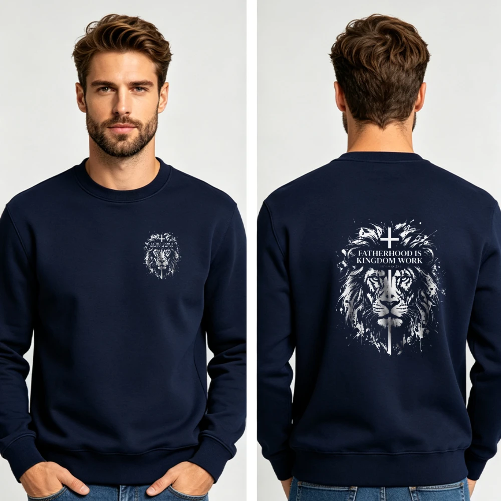 Men Lion of Judah Cross Splash Ink Double Sided Crewneck Sweatshirt Retro Christian Lion Faith Graphic Loose Sweatshirt Casual