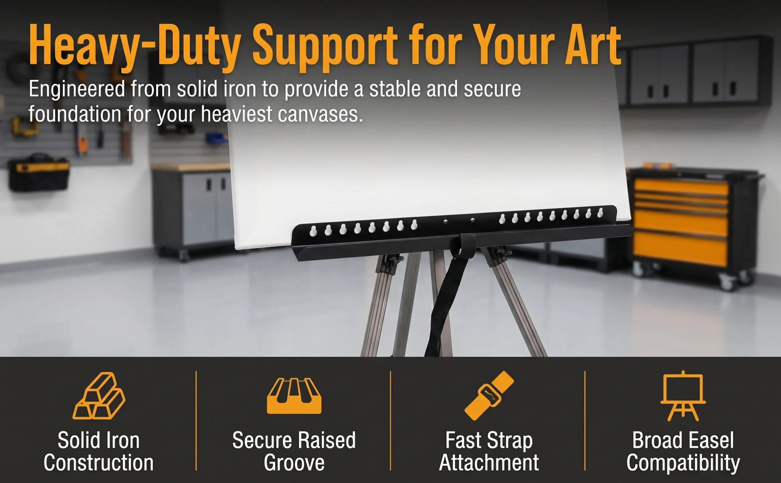 Black Metal Easel Crossbar Adjustable Support Bar for Painting Canvas with Strap Universal Floor Tripod Art Easel