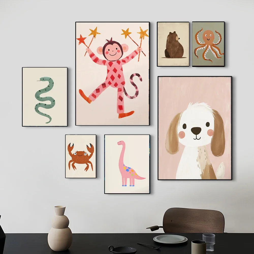 1pc frameless Canvas Painting 1pc Minimalist Animal Aesthetics Poster Cute Funny Forest Animals Wall Art Parenting Kids Room Bab