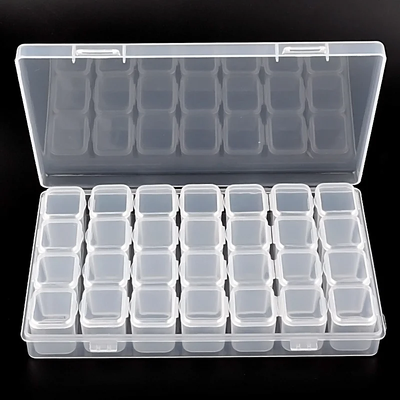 

28 Cells Nail Art Storage Case Rhinestones Gems Accessories Clear Plastic Empty Container for Rhinestones Beads Organizer Box