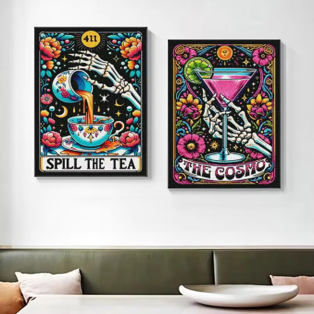 DIY AB Diamond Embroidery Tarot Card Diamond Painting Cartoon Skeleton Cross Stitch Set Tarot Skull  Art Mosaic Decoration Gift