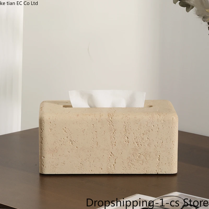 Wabi-sabi wind tunnel stone napkin box household light luxury living room decoration coffee table tissue box napkin holder