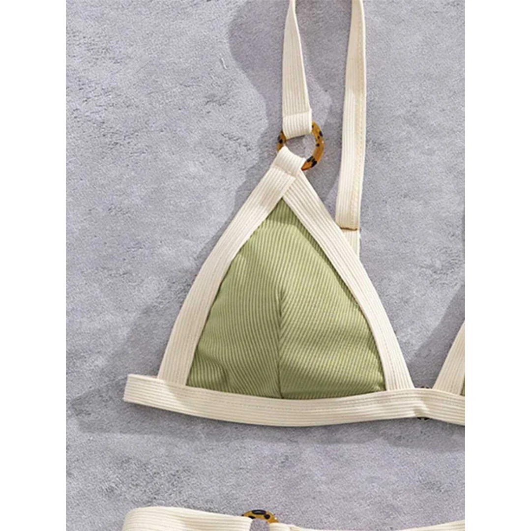Gestreifter Bikini mit Riemchen, Damen-Badebekleidung, zweiteiliger Bikini-Set, hoch geschnittene Beine, gepolsterter Badeanzug, Badebekleidung, Schwimmbekleidung V7694 – Detail 10