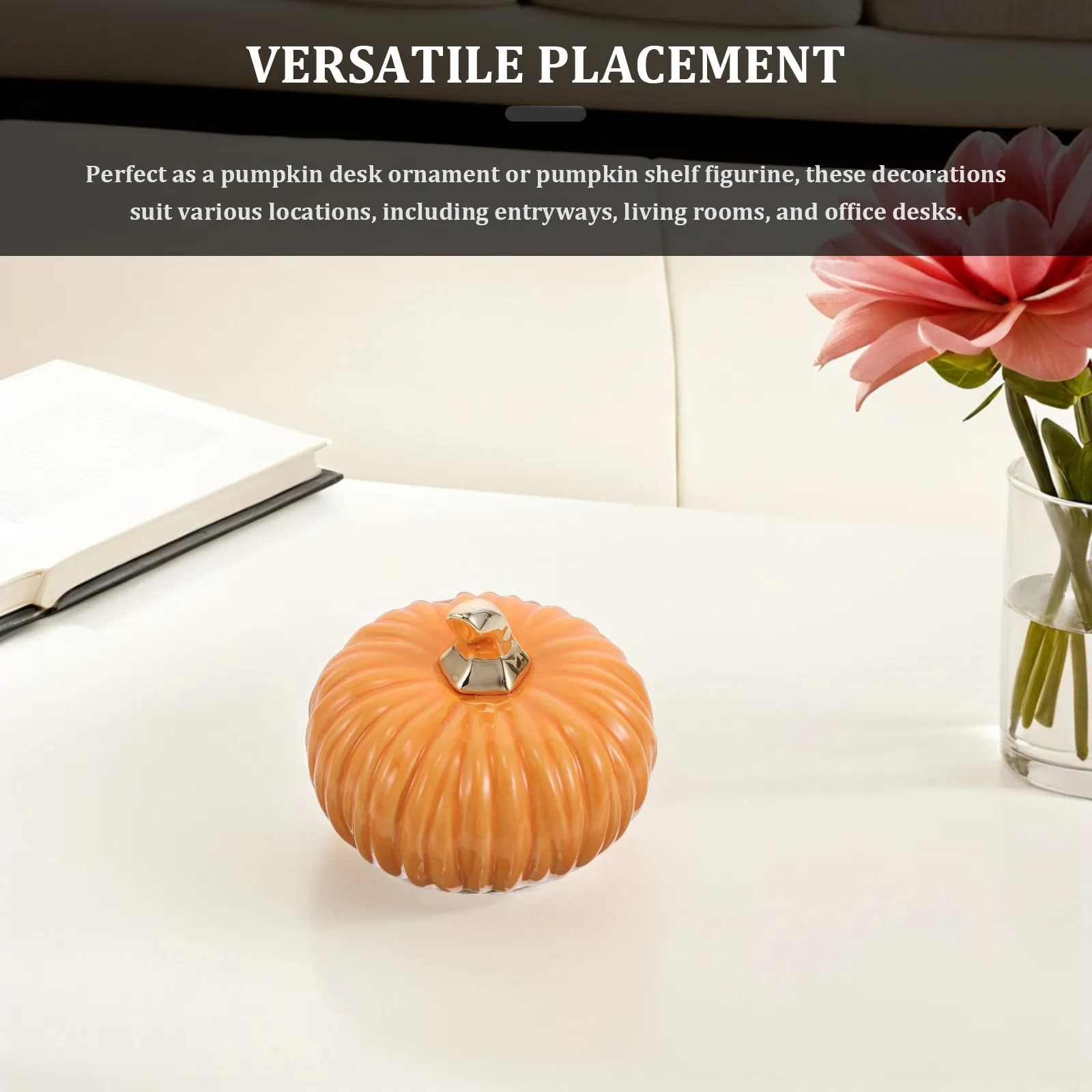 Artistic Ceramic Pumpkin Decor Orange Fall Tabletop Decoration for Desk Shelf Entryway Harvest Vibe Autumn Home Office Decor