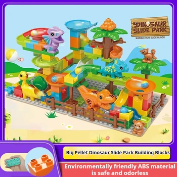 Dinosaur Marble Run Big Building Blocks Root Ball Race Track for Boys Girls Functional Marbles Maze Game Toys for Children