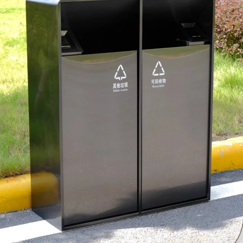 Outdoor stainless steel classification trash can Commercial property Hotel lobby Vertical ashtray Integrated peel box