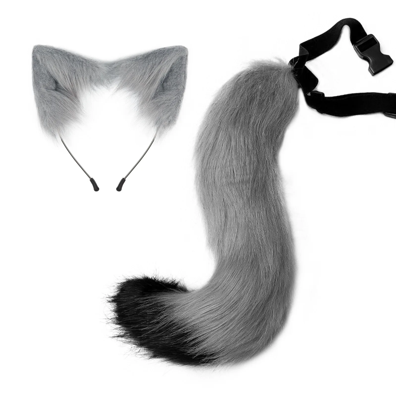 Fluffy Fox Ear Cat Tail Cosplay Acessórios Traje Set, Halloween Carnival Party Plush Props, Animação Exposição Personagem