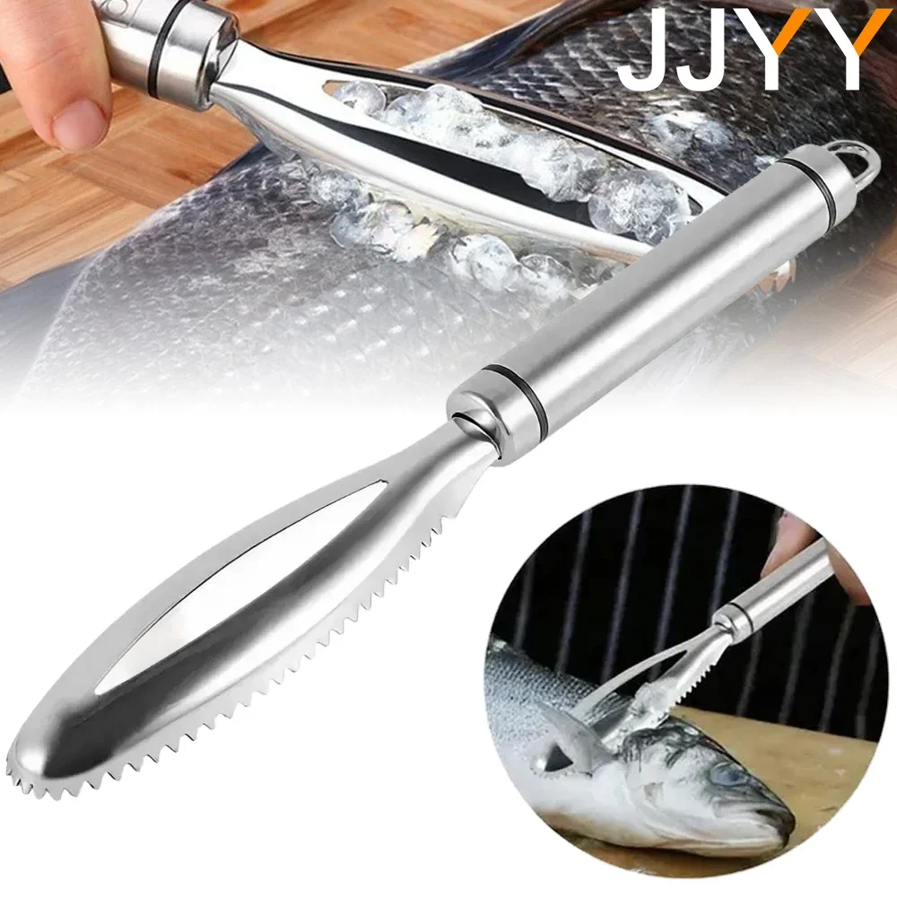 JJYY Quick Remove Fish Scale Stainless Steel Fish Scaler Clean Skin Scraper Handle Scaler Kitchen Accessories