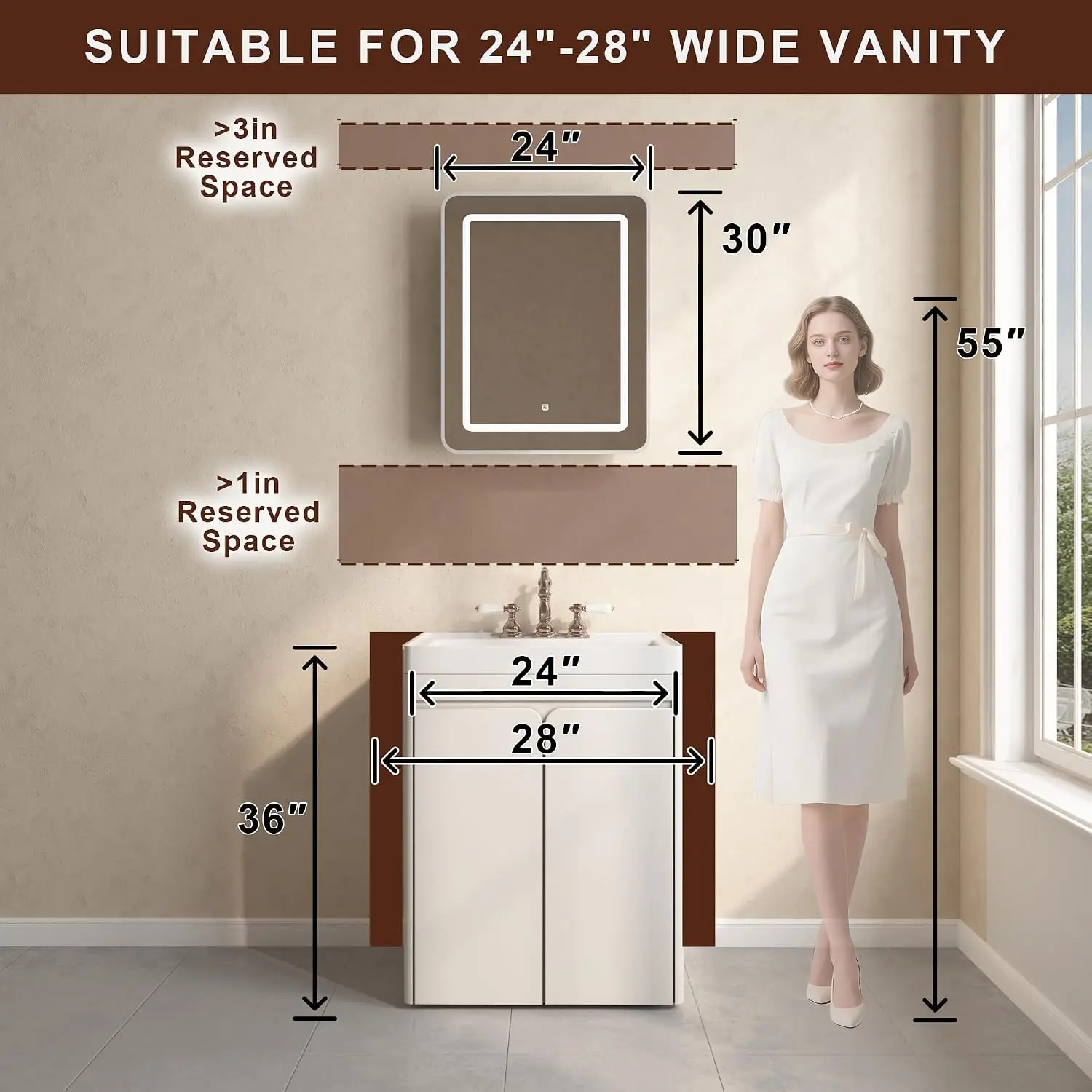 24 x 30 Inch LED Medicine Cabinet with Mirror, Recessed or Surface Mount, Soft Close Hinges, Adjustable Shelves,, Customized view 5