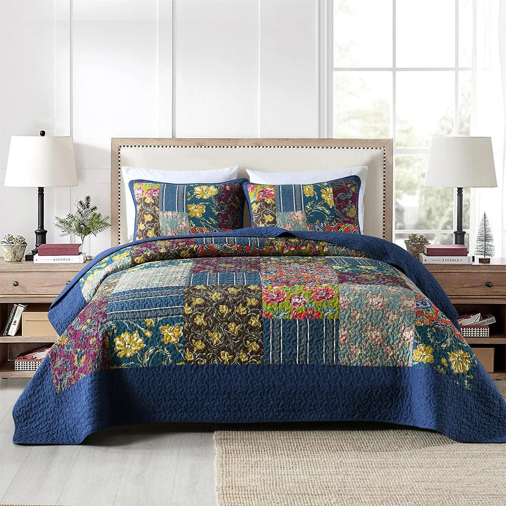 

CHAUSUB Vintage Printed Cotton Quilts for Summer King Queen Size 3PCS Bedspread on Bed Patchwork Coverlet Sets Quilted Bed Cover