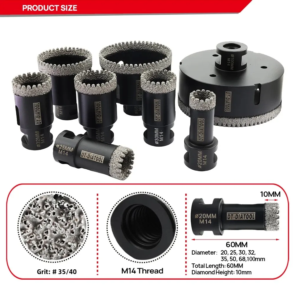 DIATOOL 1 Stück/2 Stück Diamantbohrkronen, gezahnter Bohrer, Lochsägenbohrer für Fliesen, Granit, Marmor, Keramikfliesen, Krone, M14-Gewinde