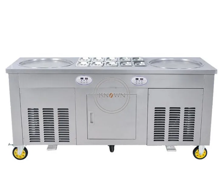 Thailand Fry Ice Cream Machine Fried Ice Roll Pan Flat Pan Double Pan Rolled Ice Maker Frozen Yogurt Making Machine OEM