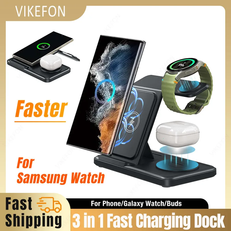 Wireless Charger 3 in 1 Foldable Fast Charging Station For Samsung S24 S23 S22 Z Flip 6 Galaxy Watch 7 ultra 6/6 4 Classic/5 Pro