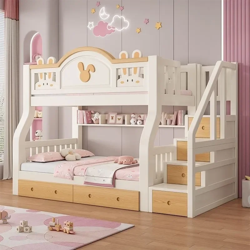 For Full Solid Wood Bunk Beds Childrens High Low Bed Mother Child Multifunctional Two Floor Bedroom Furniture Space Saving