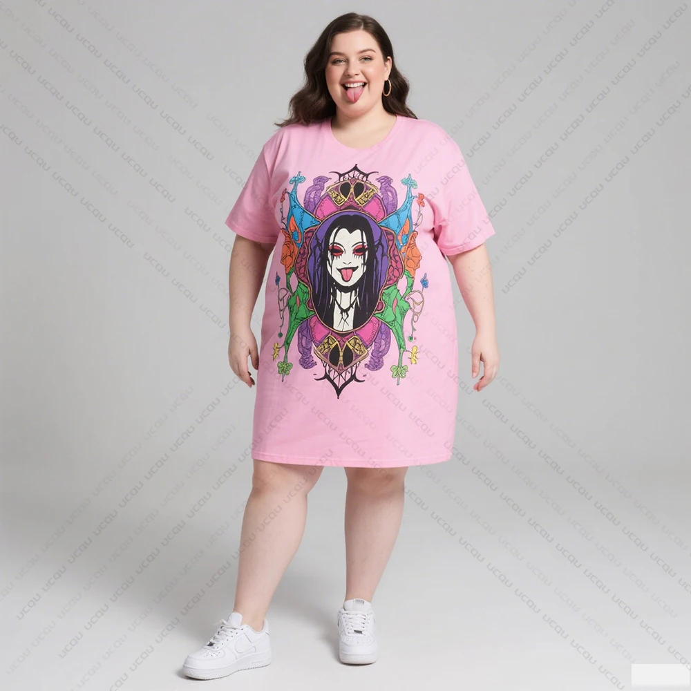 Sukienka damska plus size na lato, chłodna, rekreacyjna, spódnica do spania, domowa spódnica do spania, gotycki styl, modny nadruk, odzież damska.