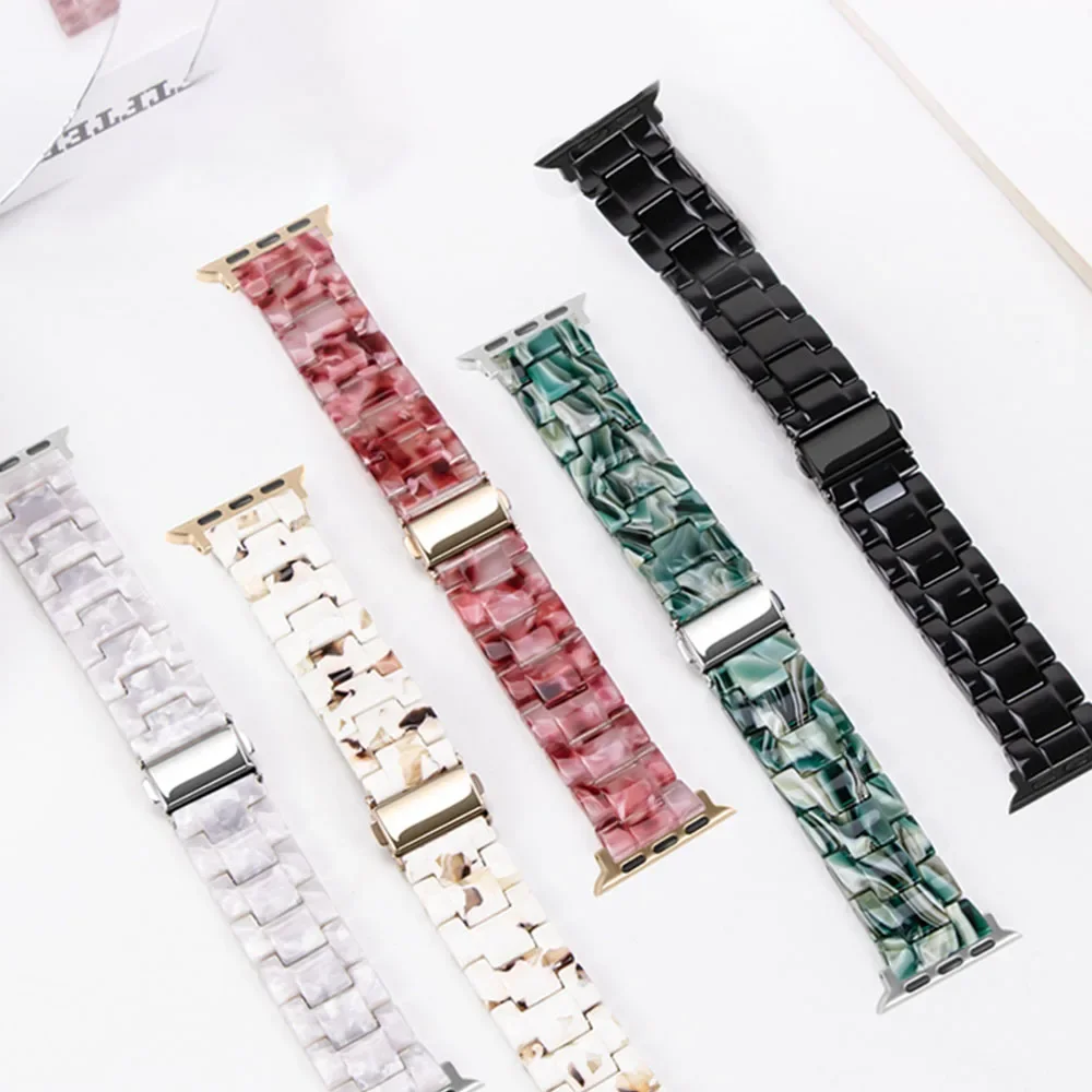 Luxuriöses Harzarmband für Apple Watch 11 10 9 7 8 6 5 SE 42 mm 46 mm 45 mm 41 mm 40 mm 44 mm Gliederarmband Iwatch Serie Ultra 3 2 49 mm