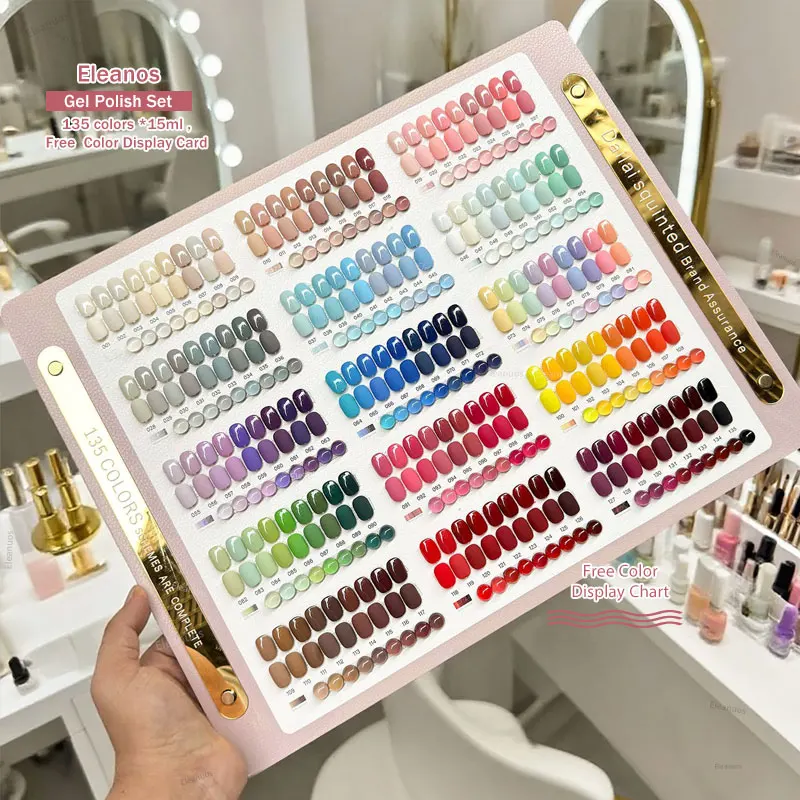 Eleanos Hema TPO Free 135pcs*15ml Gel Nail Polish Set With Color Card Nail Art Non-toxic UV Gel Manicure Nail Salon Learner Kit